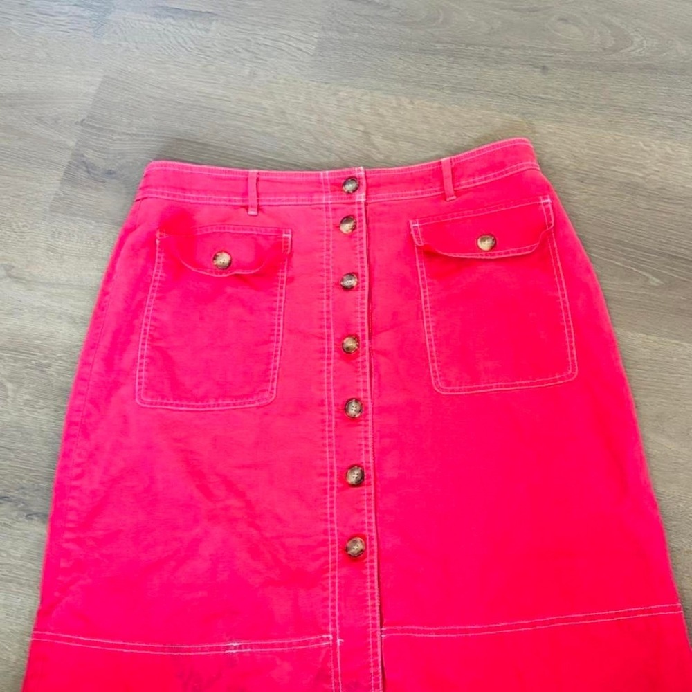 J.Crew Womens Red Pink Button Front A-Line Skirt with Pockets Size 12 Preppy